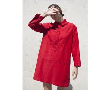 Caron Callahan Red Cotton Shirt Dress Small/Size 4-6